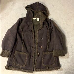 LL Bean Woman’s Brown Shearling Button Up Coat